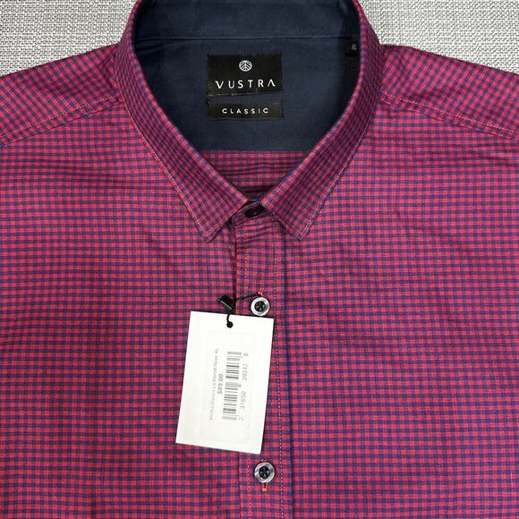 NWT Vustra‎ Men's Classic Checkered Button Down Shirt XL Organic Cotton Reb/Blue - Picture 5 of 12